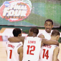 Ohio State's Mike Conley Jr., Ron Lewis, Jamar Butler and David Lighty celebrate their 67-60 victory over Georgetown