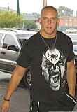 James Laurinaitis walking up to the University Plaza Hotel for check-in Sunday August 5
