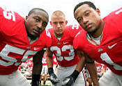 OSU linebackers Curtis Terry, James Laurinaitis and Marcus Freeman