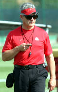 Jim Tressel at Monday's opening practice for Ohio State. The Big Ten Network was there for the second practice on Tuesday morning.