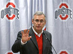 Ohio State football coach Jim Tressel talks to the media during a news conference announcing Ohio State's 2008 football signees.