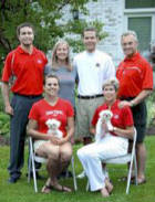 The Tressel household, clockwise from back left, Zak, Whitney, Eric, Jim, Ellen and Carlee. The dogs are Scarlett and Gracie.