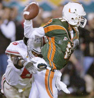 Ohio State's Cie Grant hits Miami's Ken Dorsey on the final play of the 2003 Fiesta Bowl, it was The Final Dagger