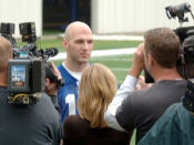 Anthony Gonzalez interviewsed by the Indy press at Colts camp